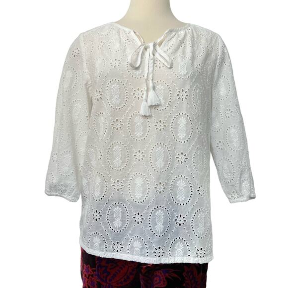 Tommy Bahama Pineapple Blossoms Eyelet Top Blouse White | Size: Small - Picture 1 of 6